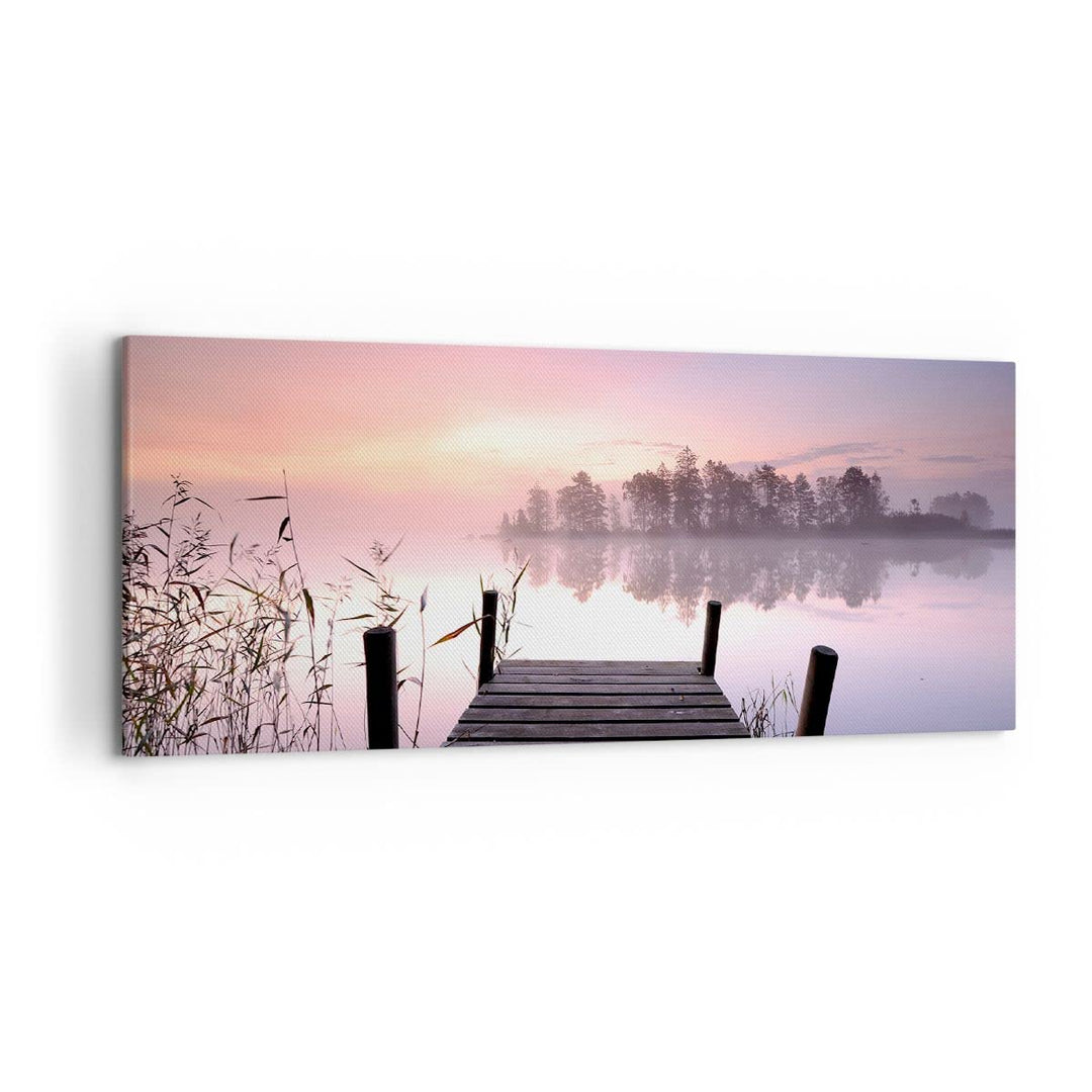 Wandbilder Dekoration Wohnzimmer Morgen Sonnenaufgang Nebel See Panorama Bilder auf Leinwand 120x50c