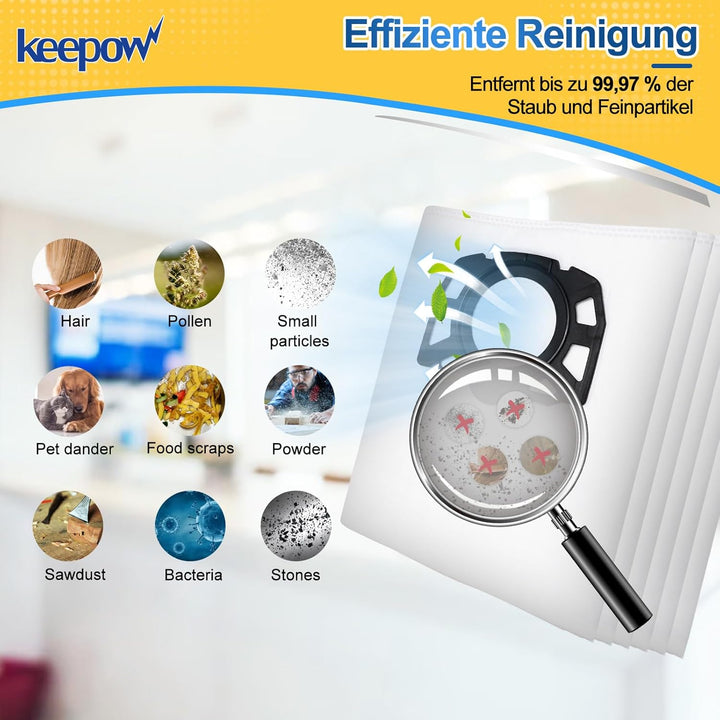 KEEPOW 15 Pack, Staubsaugerbeutel für kärcher nass trockensauger WD 2 Plus, WD 3, WD 3 Akku, Vlies S