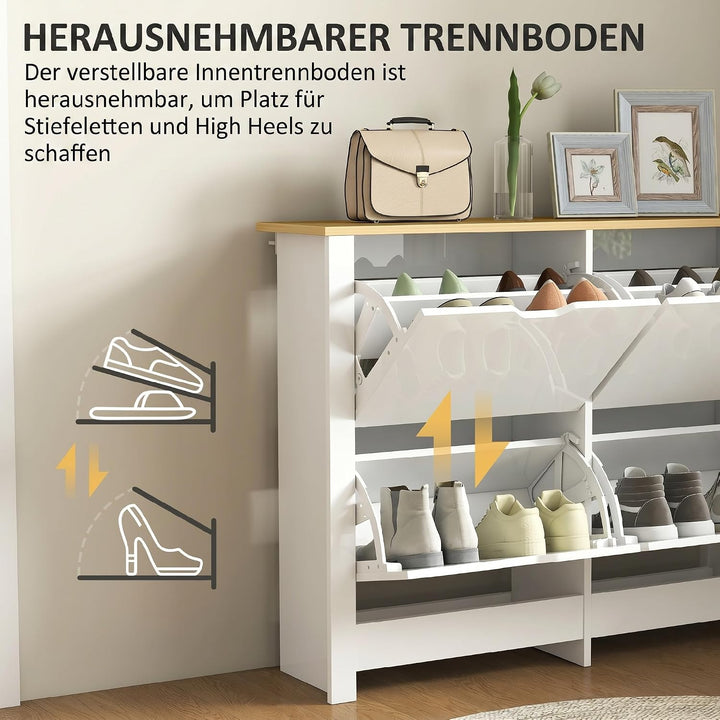 HOMCOM Schuhschrank mit 4 Klappen Schmal 105 x 26 x 80 cm Weiss Weiss 4 Klappen, Weiss 4 Klappen