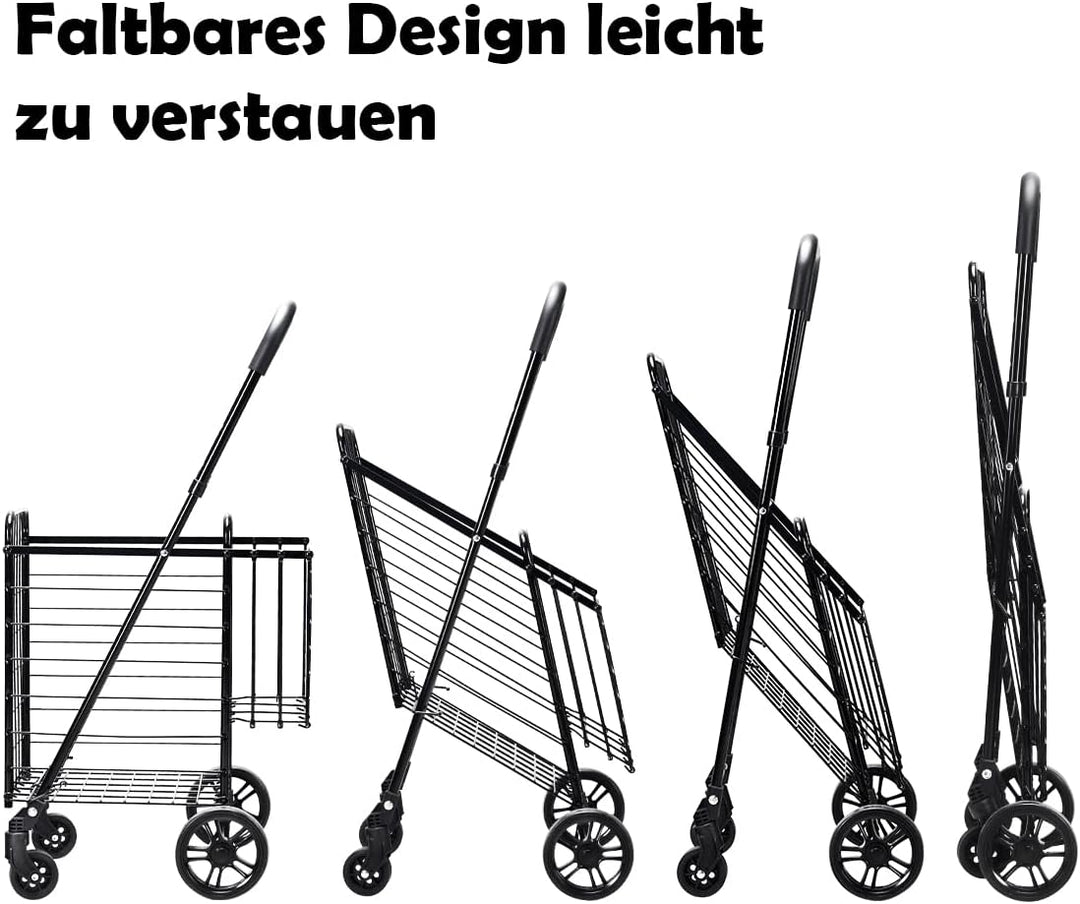 GOPLUS Klappbarer Einkaufswagen, Einkaufstrolley mit Verstellbarem Griff &amp; 4 Universalrädern, Rollwa