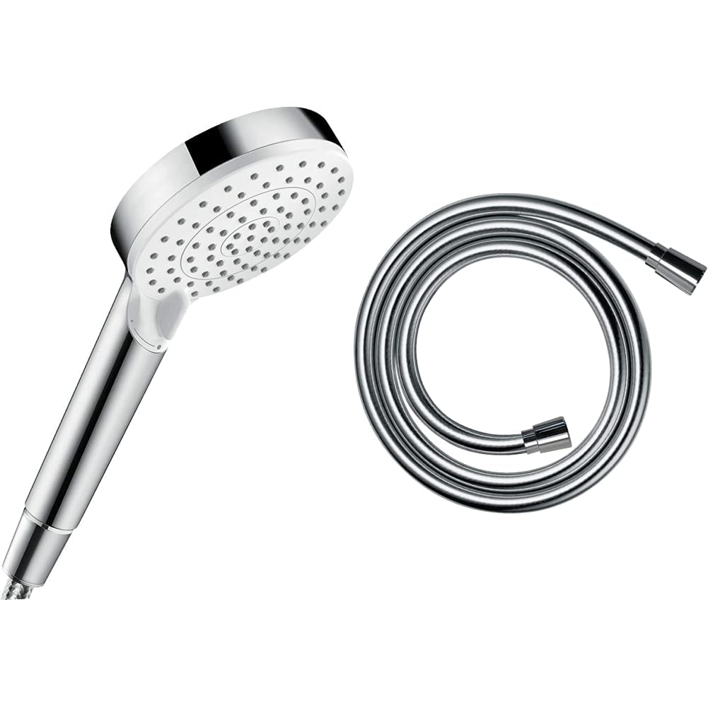 hansgrohe Duschset mit wassersparendem Duschkopf Crometta, Sparduschkopf 6l/min, 2 Strahlarten (Weis