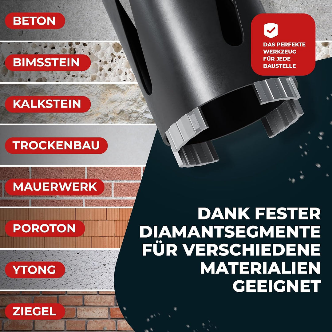 Fortura Kernbohrer/Bohrkrone Ø50-162mm / 200mm Länge/SDS Plus/Dosenbohrer/Diamantbohrkrone/Bohrkrone