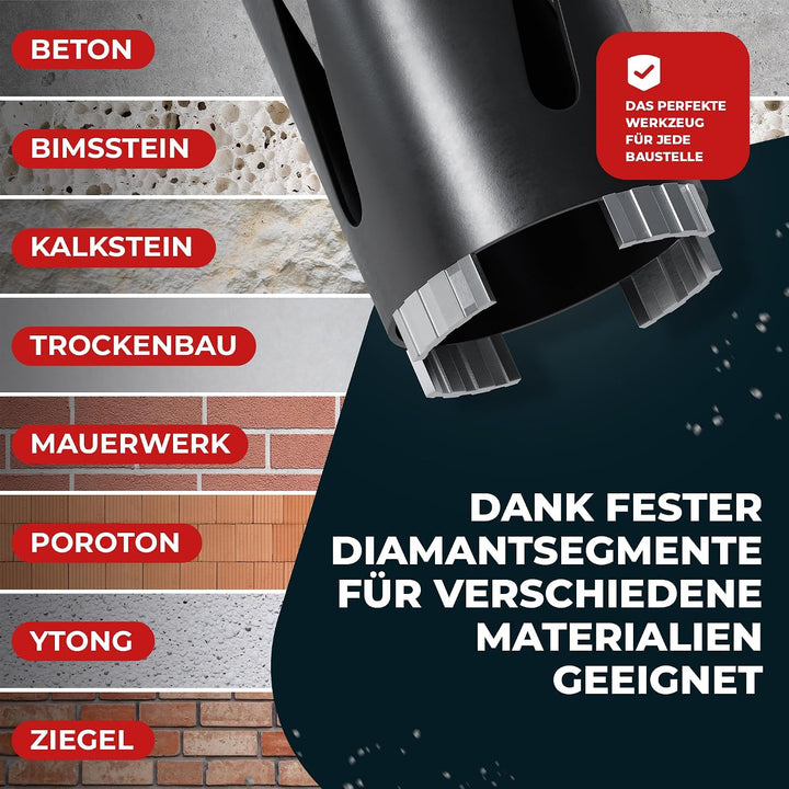 Fortura® Kernbohrer/Bohrkrone Ø42-162mm / 200mm Länge/SDS Plus/Dosenbohrer/Diamantbohrkrone/Bohrkron