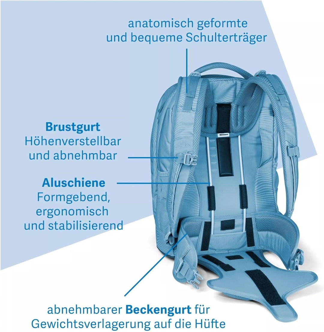 satch pack Schulrucksack Set 3 teilig ab 5. Klasse ergonomisch 30L Stauraum mit Schlamperbox Sportbe