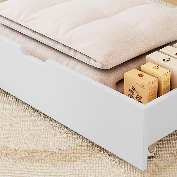 2er-Set Bettkästen mit Rollen und Grossem Stauraum Unterbettkommode aus MDF für Bett Weiss Aufbewahr