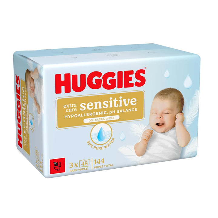 Huggies Pure Extra Care Sensitive Baby-Feuchttücher, 99 Prozent Wasser, ohne Plastik, 12er Pack (4 x