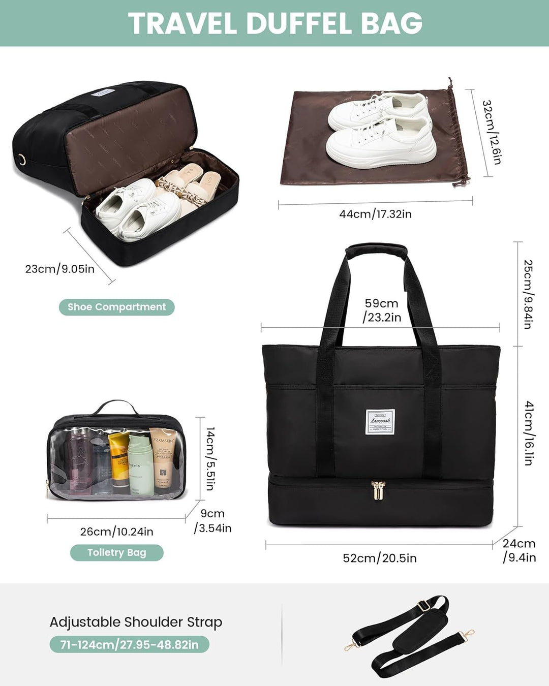 LOVEVOOK Reisetasche Damen Gross, Wasserdicht Weekender Travel Duffel Bag mit Schuhfach, Kliniktasch