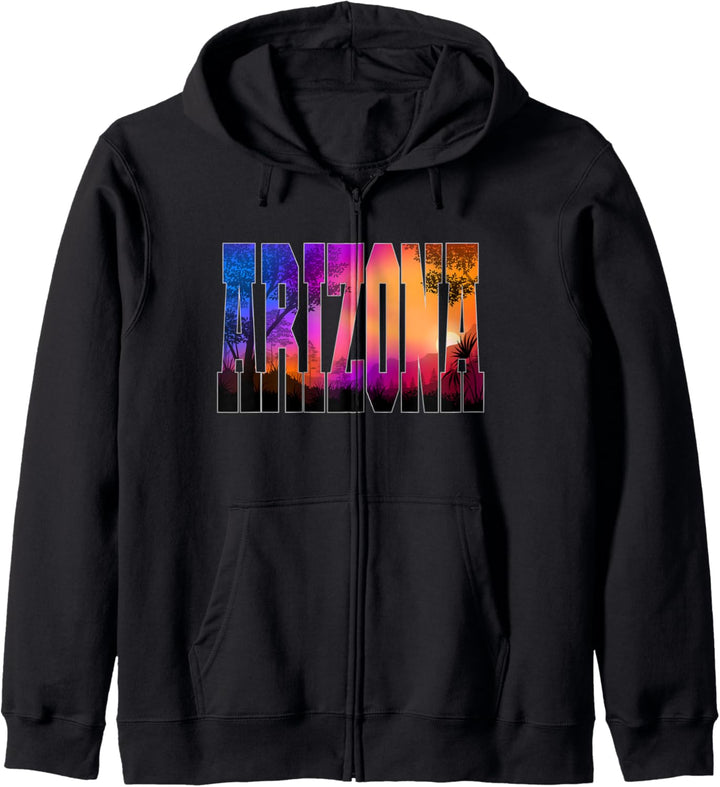 US City Arizona Throwback American Mountain Trees Sunset Kapuzenjacke