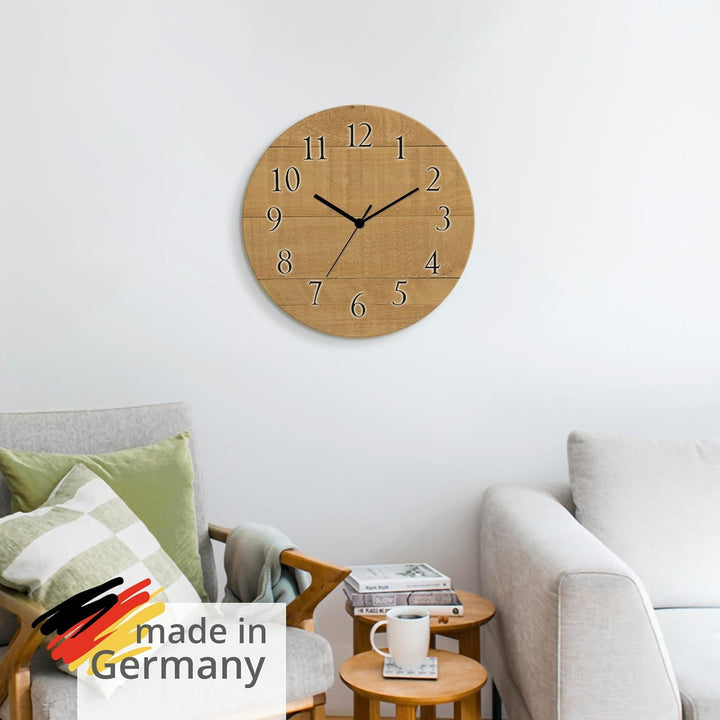 ARTLAND Wanddeko Wanduhr ohne Tickgeräusche aus Holz Quarzuhr lautlos rund Ø 30 cm Holz hell U1UM Ab