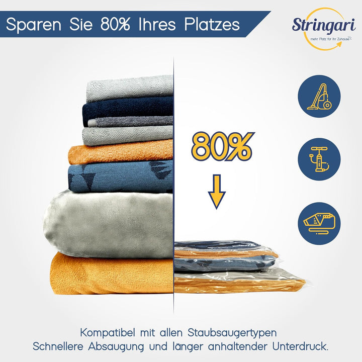 Stringari Vakuumbeutel für Kleidung Staubsauger 5er Set XL 100x80 – Vakuumbeutel für Bettdecken von