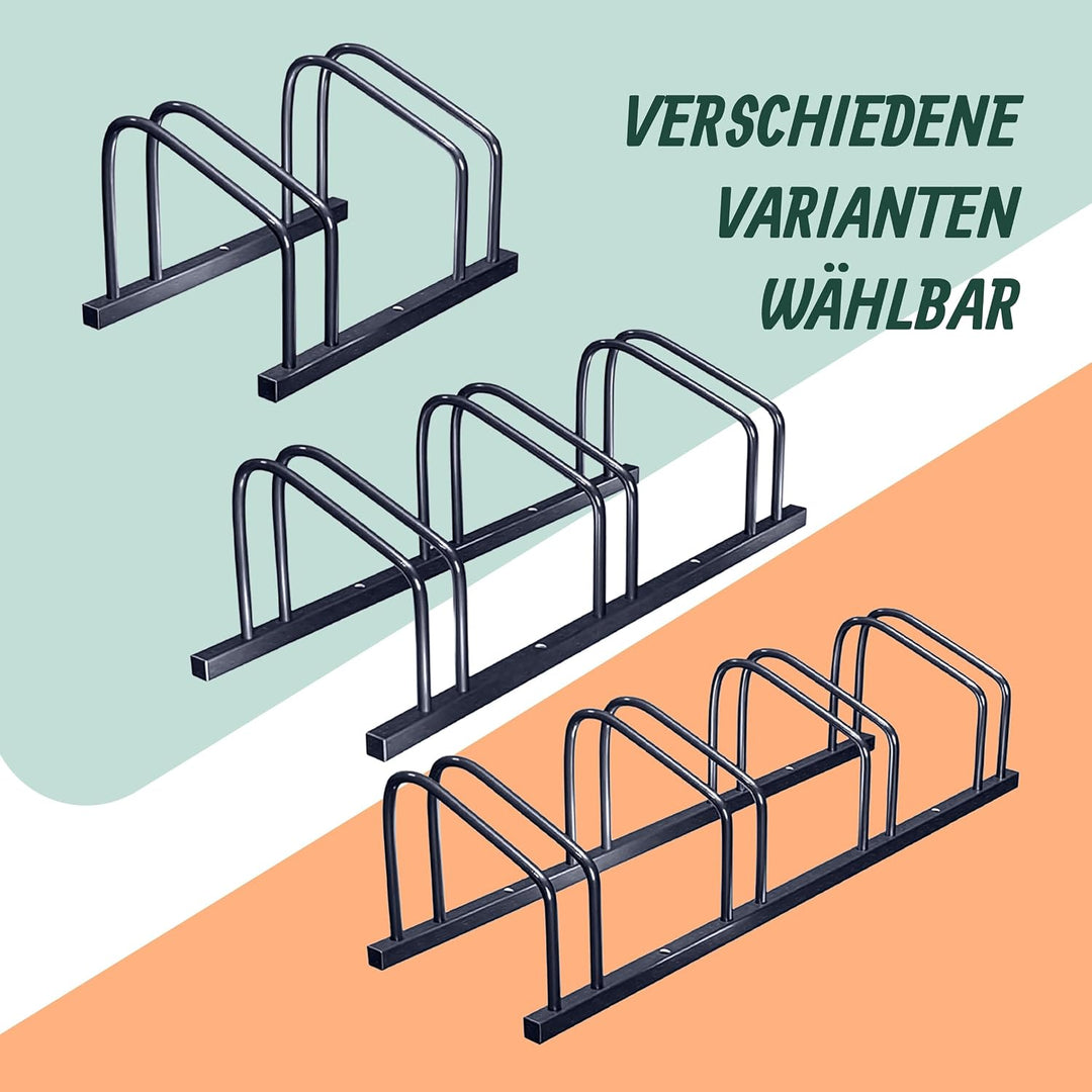 Relaxdays Fahrradständer Boden &amp; Wandmontage, 4 Räder, bis 65 mm Reifenbreite, Garage, Reihenparker,