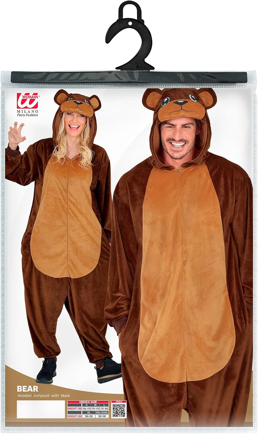 W WIDMANN MILANO Party Fashion - Tier Overall für Erwachsene, weicher Plüsch Jumpsuit mit Kapuze, Ti