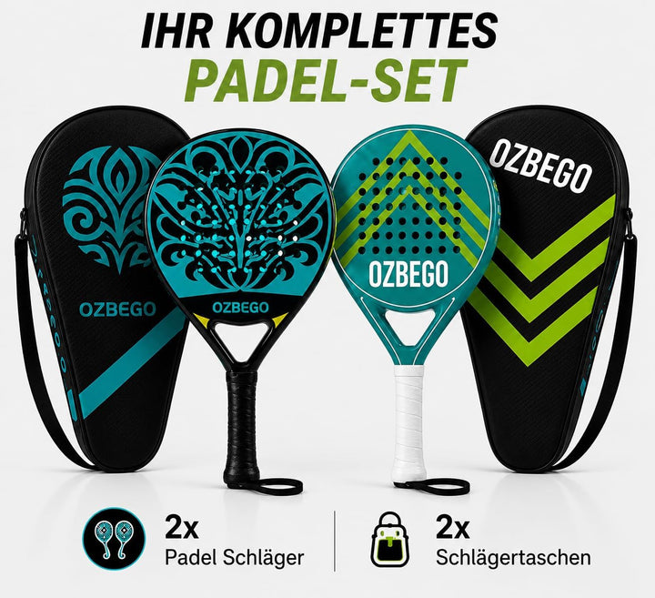 Premium Padel Schläger Set 2er – 100% Vollcarbon – inkl. 2 Tragetaschen, – Eva Kern – Für Anfänger &amp;