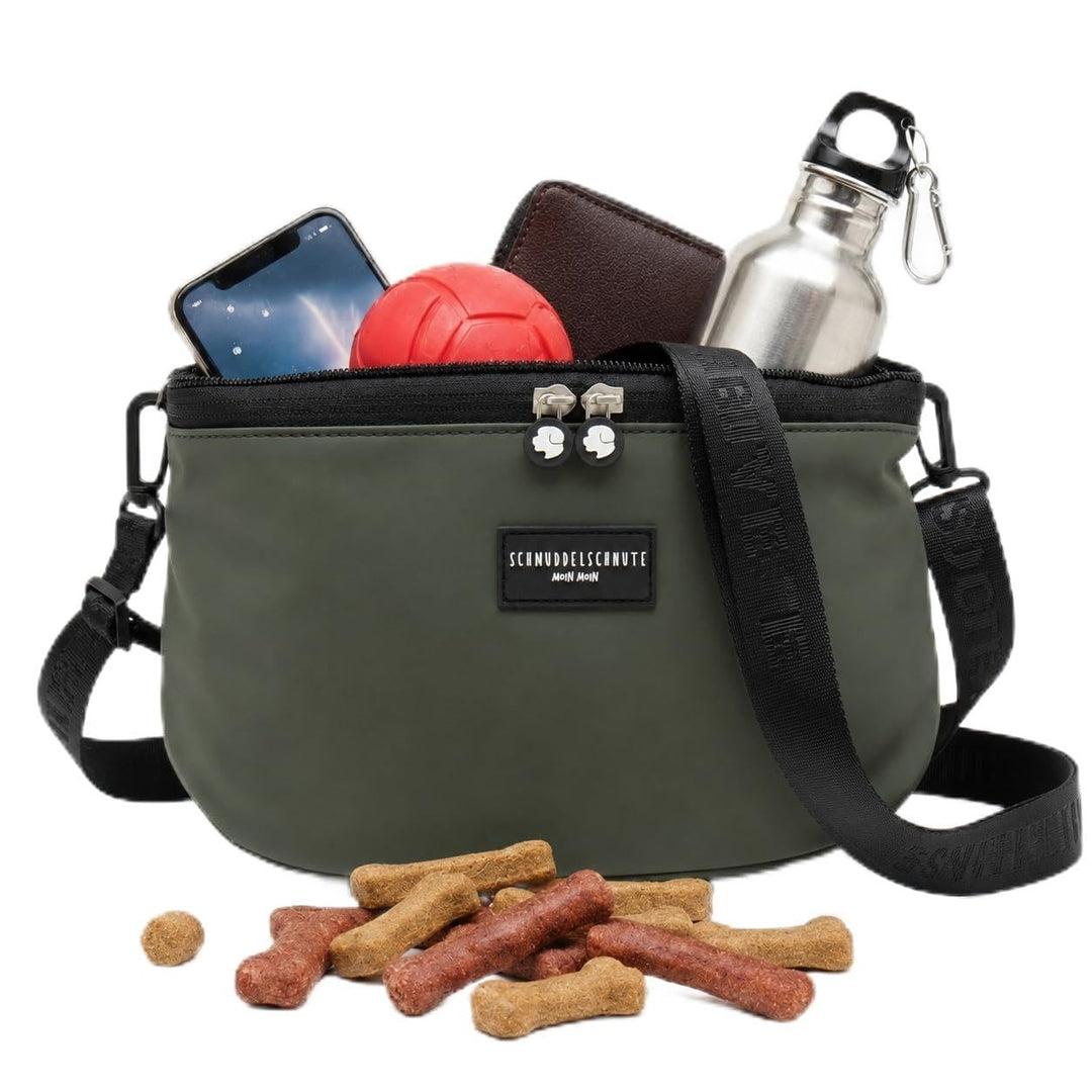 Leckerlibeutel Hund - Crossbody Gassitasche mit Kotbeutelspender und Flaschenfach, wasserabweisende