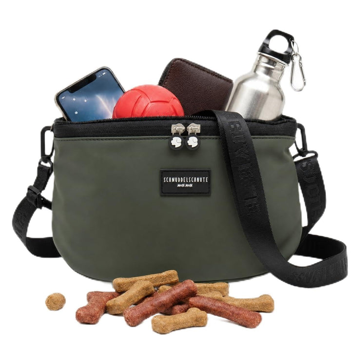 Leckerlibeutel Hund - Crossbody Gassitasche mit Kotbeutelspender und Flaschenfach, wasserabweisende