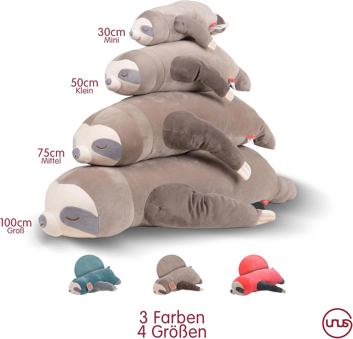 UNUS Faultier Kuscheltier Kissen, 100 cm, Grau, Seitenschläferkissen weich und flauschig, Stillkisse