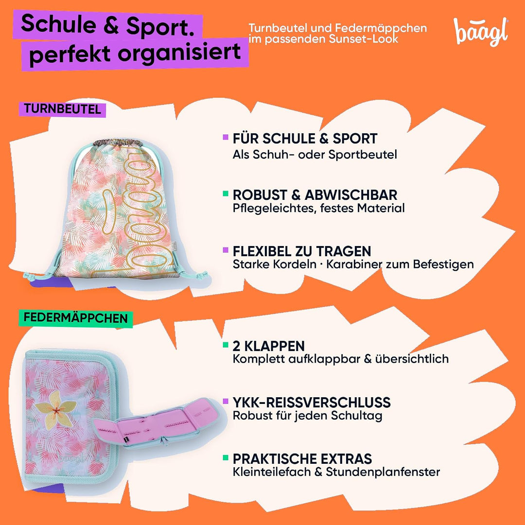Baagl Airy Plus Schulranzen-Set 3-teilig, 25 l, ab 130 cm (Sunset), Sunset