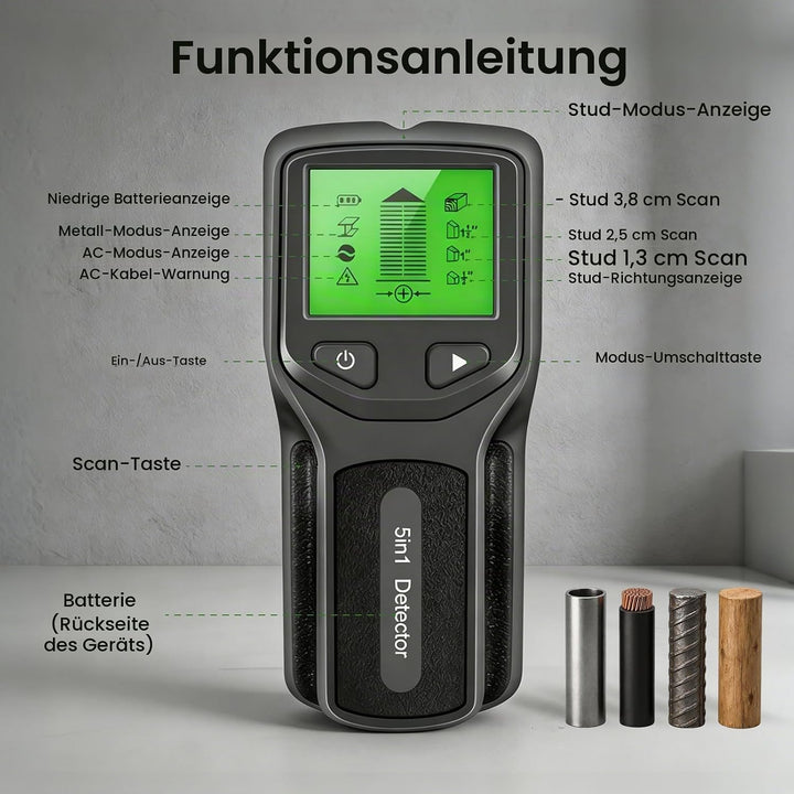 5 in1 Leitungssuchgerät Ortungsgerät Wand, Leitungssucher Stromleitungen mit HD-LCD-Display und Audi