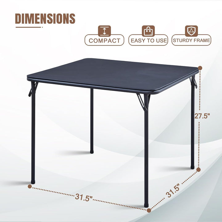 Quadratischer Klapptisch 80x80cm Kartentisch 4 Personen Schwarz, Schwarz