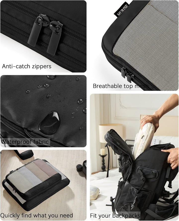 MURISE 6er Set Compression Packing Cubes, Koffer Organizer Packtaschen (Schwarz), Schwarz
