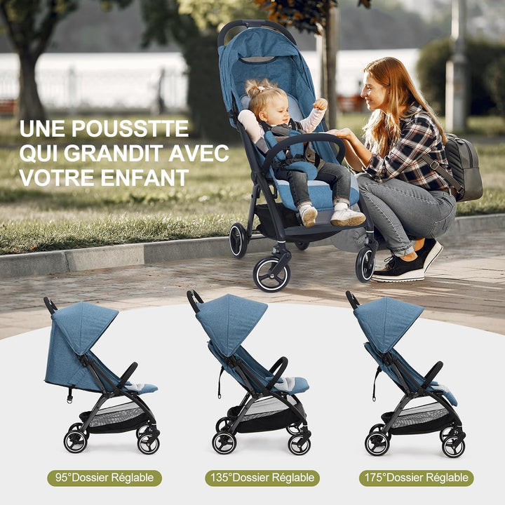 GarveeTech Leichter, Einhändig Klappbarer Kinderwagen, Kompakt Reisebuggy Blau, Blau