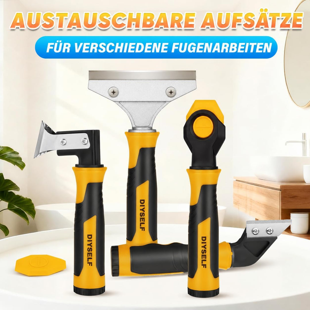 DIYSELF 4-in-1 Glasschaber-Set mit Silikonentferner und Dichtungsschaber Gelb, Gelb