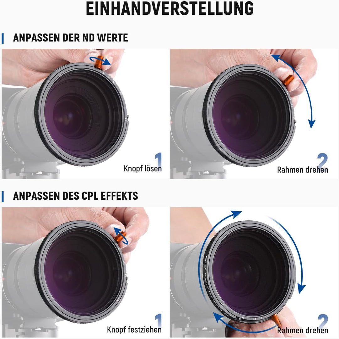 NEEWER 55mm 3 in 1 Variabler ND + CPL + Black Diffusion 1/4 Objektiv Filter, 55mm