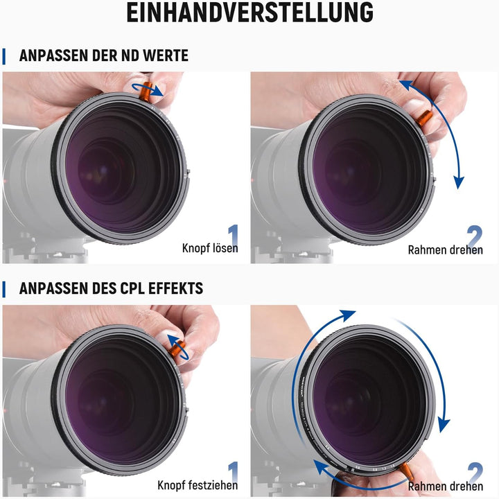 NEEWER 55mm 3 in 1 Variabler ND + CPL + Black Diffusion 1/4 Objektiv Filter, 55mm