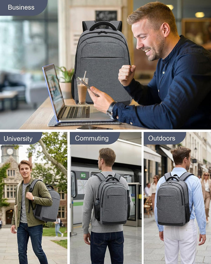 Laptop Rucksack 15,6 Zoll für Herren und Damen, Leichter Business Rucksack Grau, Grau