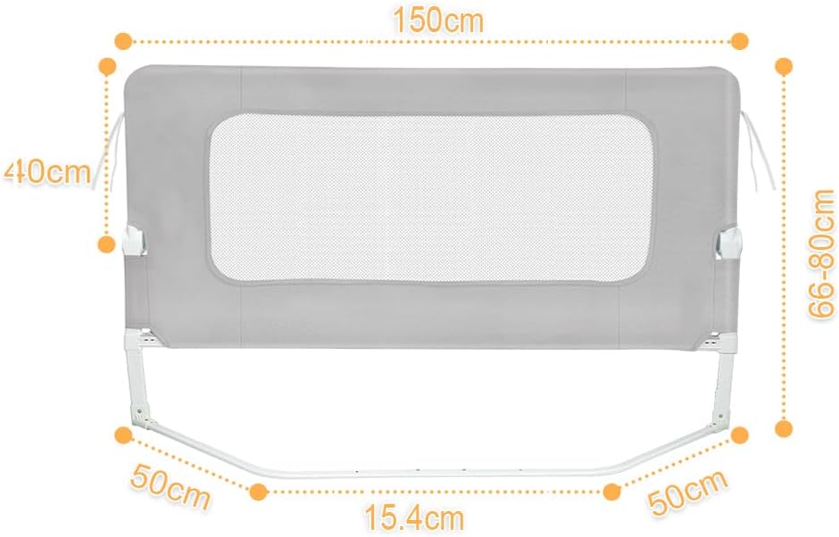 OHMG Bettgitter für Babys, 150 cm, faltbar, Sicherheitsbarriere für Kinder, tragbar, Bettgitter für