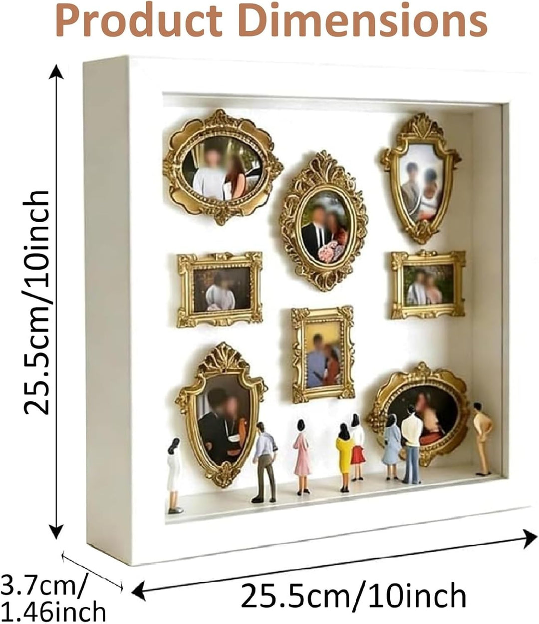 DIY Mini-Museum Silhouette Box, Schattenbox-Vitrine-Set mit 8 Goldenen Mini-Rahmen und 8 Figuren, Ih