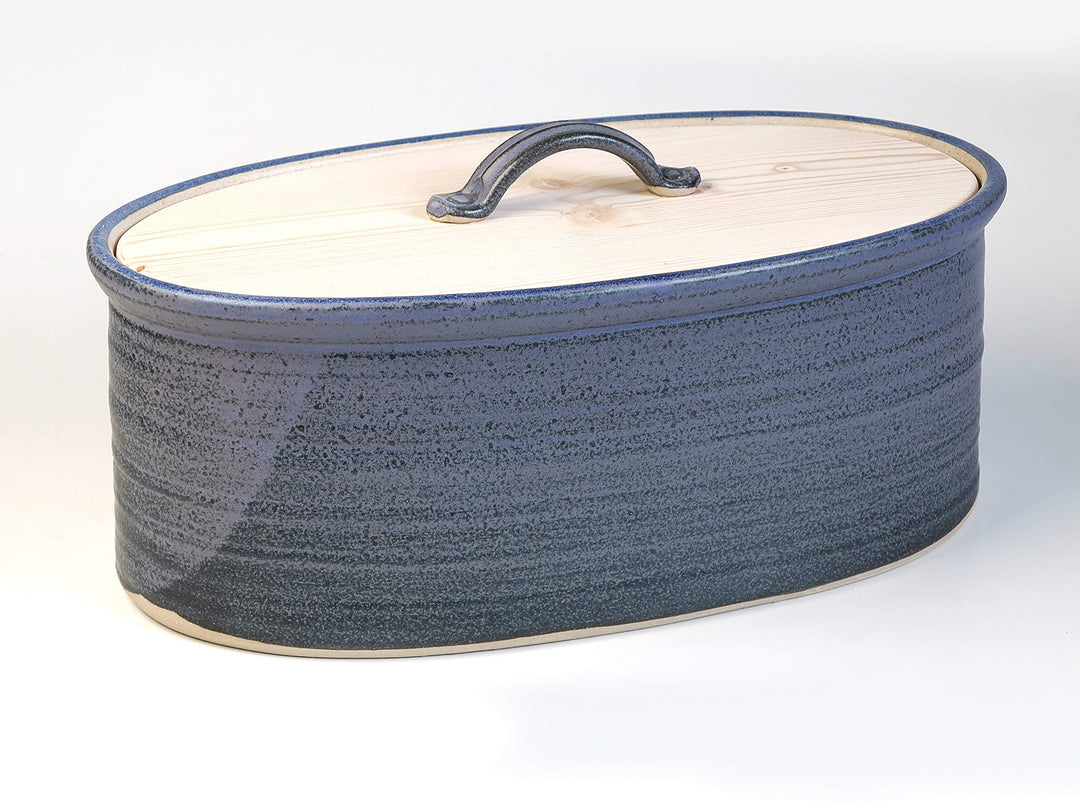 Brottopf – Oval, blau-schattiert, Keramik/Holz, eine Variante der