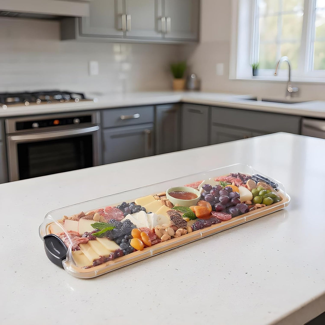 Käsebrett, rechteckiger Snackteller aus Holz, Serviertablett mit Deckel, Charcuterieplatte, Snackhal