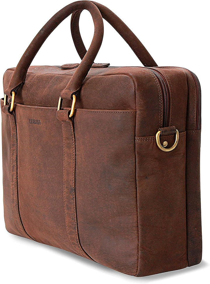 LEABAGS Leder Aktentasche Herren &amp; Damen I Echtleder Laptoptasche bis 16 Zoll I Umhängetasche mit Sc