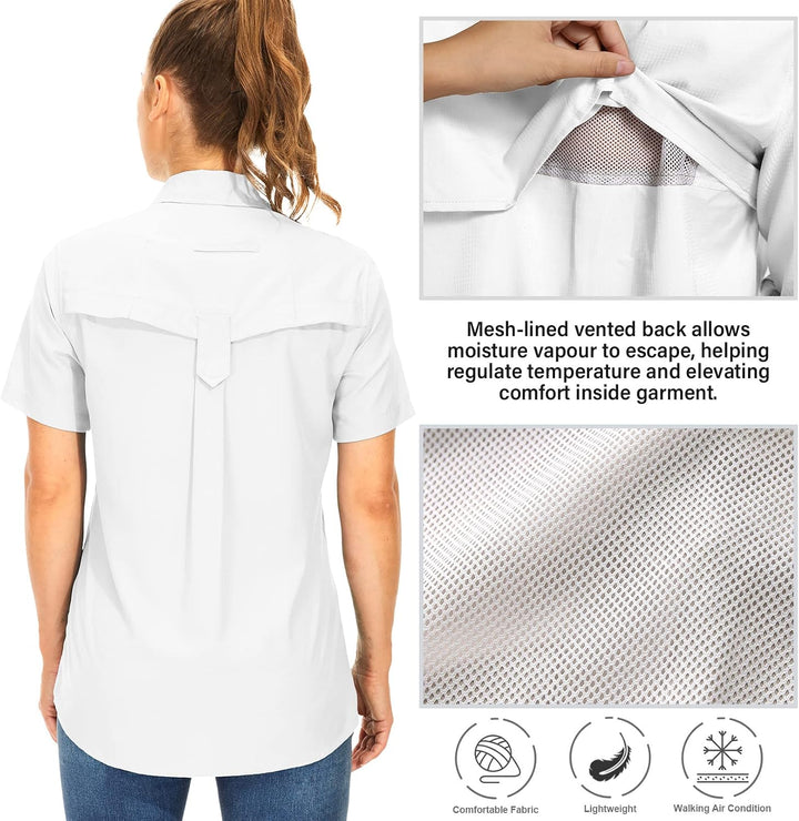 yeyity Hemdbluse Damen Kurzarm UV Schutz Wander Shirt Damen Atmungsaktiv Safari Hemd Schnelltrocknen