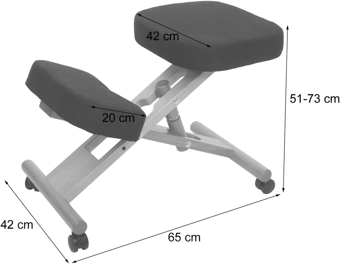 Mendler Kniestuhl HWC-Q46, Sitz-/Kniehocker höhenverstellbar Rollen Stoff/Textil (200g/m²) Holz - Cr