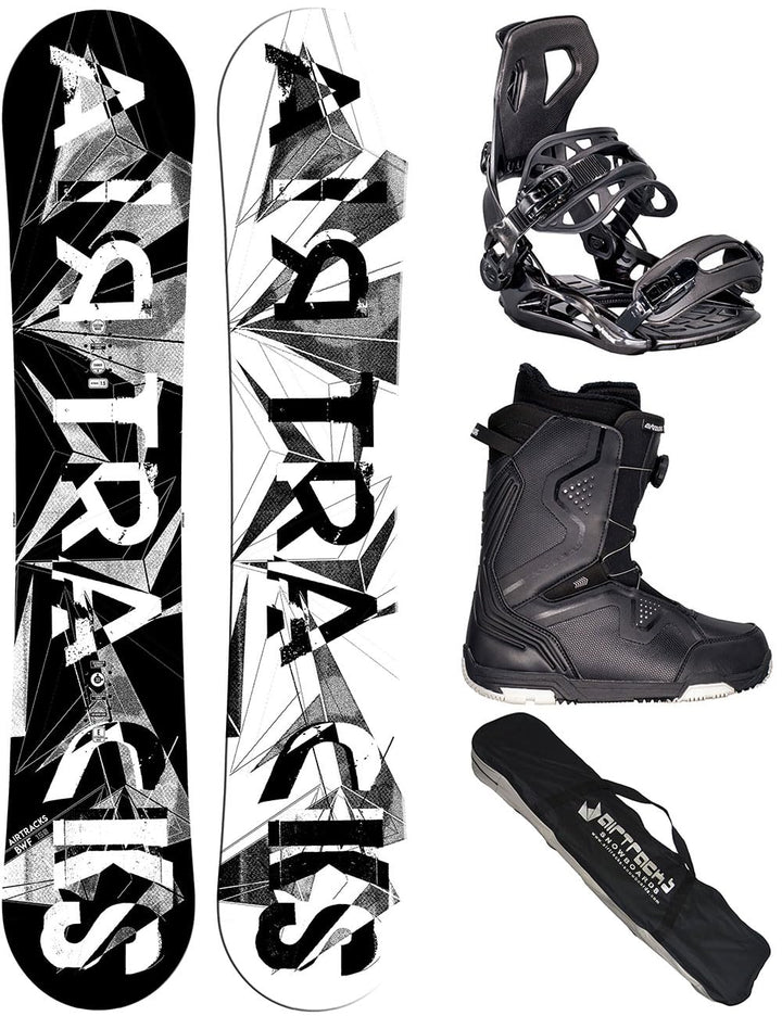 Airtracks Herren Snowboard Set Freestyle Freeride Board BWF Camber Wide + Snowboard Bindung Master +