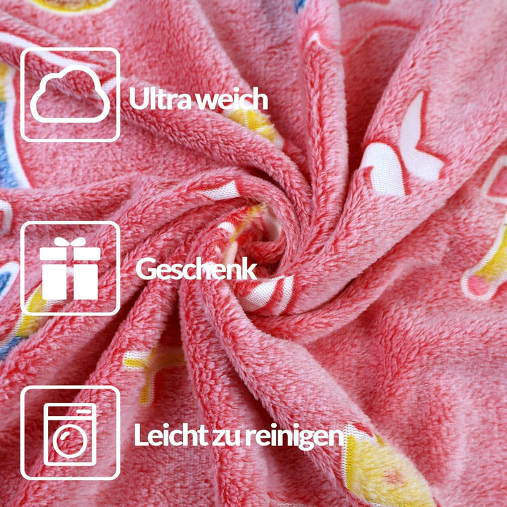 Kuscheldecke Kinder 150x200cm, Ballonschloss Glow in The Dark Decke,Weich Wärme，Kuscheldecke Rosa fü