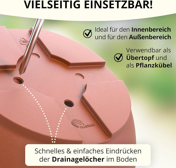 10er Set Blumentöpfe mit Untersetzer 24 cm Durchmesser Terrakotta runder Pflanzkübel aus Kunststoff