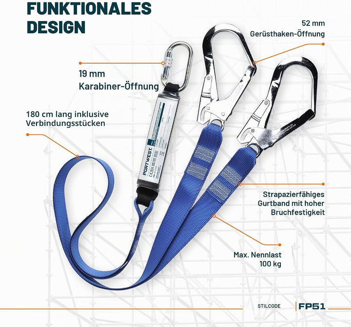 Portwest Doppel Lanyard Gurtband One Size königsblau, One Size königsblau