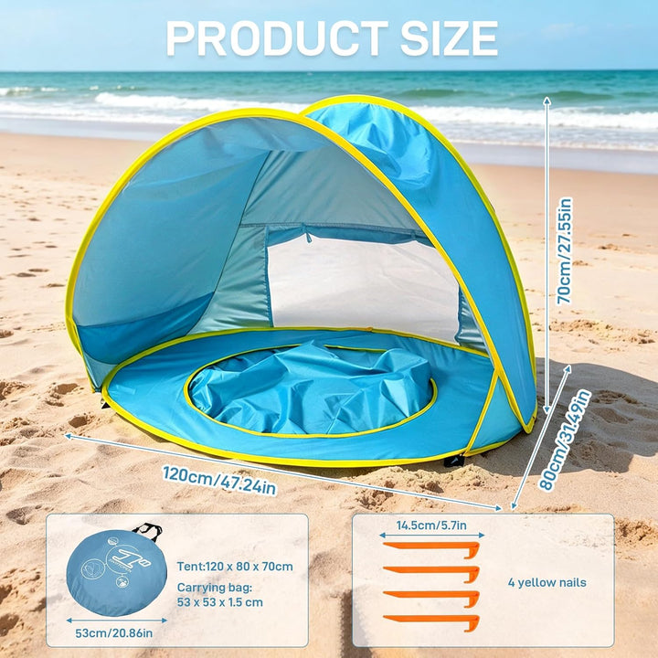 Strandmuschel Baby - Pop Up Strandmuschel UV Schutz 50+ - Strandzelt Baby mit Pool - Strandzelt Baby