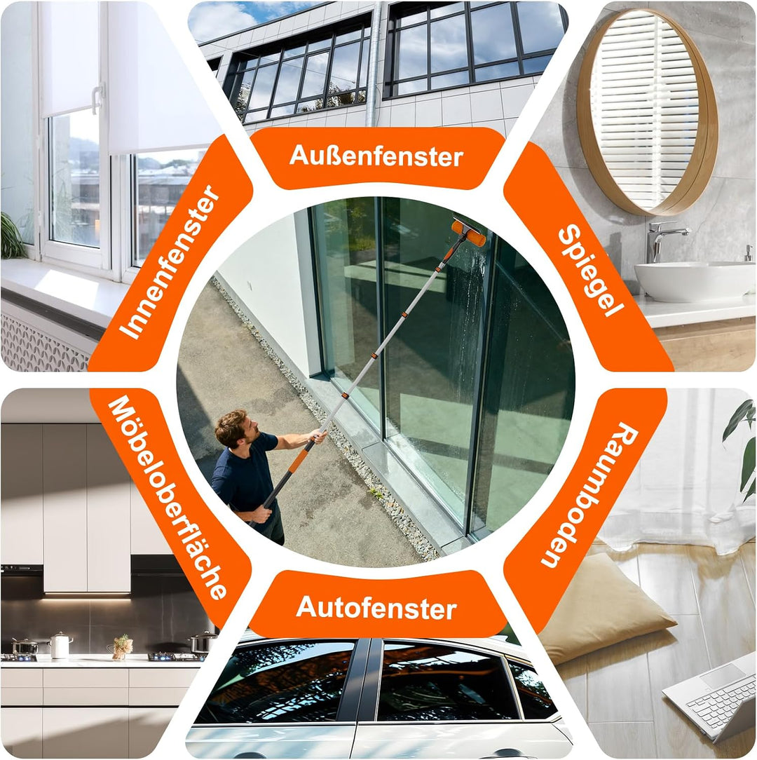 SISUPASSIE 2-in-1 Fensterputzer, 7,2m Fensterabzieher, professionelles Fensterwischer mit Teleskopst