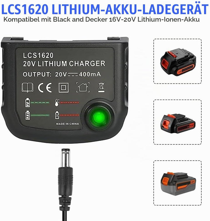 18V/20V Ladegerät Kompatibel mit Black &amp; Decker, XPJBKC Lithium-Akku Ladegerät für Black und Decker