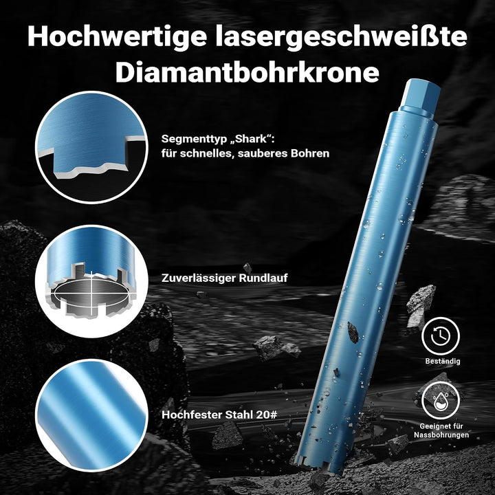 Wiltec Diamantbohrkrone Typ 1 (Shark) Ø 67 mm, Bohrkrone 450 mm, 1¼ UNC Nassbohrkrone, Diamantbohrer