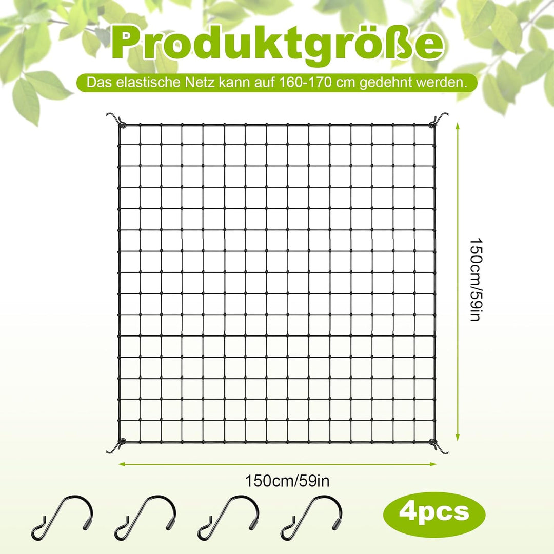 Scrog Netz 150x150 – Elastisches Pflanzen Grow Netz mit 225 Löchern &amp; 4 Metallhaken,Wachsen Zelt net