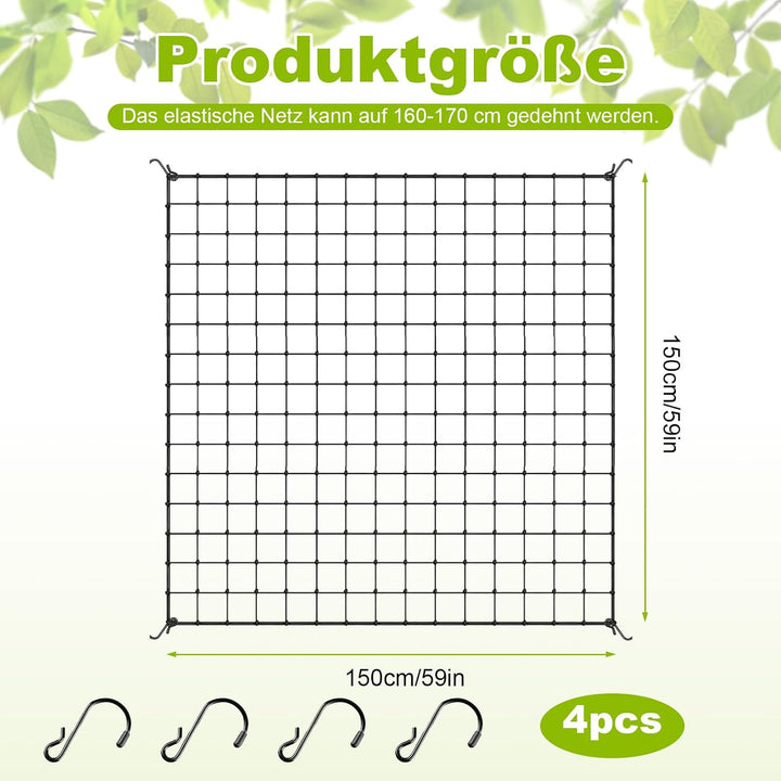 Scrog Netz 150x150 – Elastisches Pflanzen Grow Netz mit 225 Löchern &amp; 4 Metallhaken,Wachsen Zelt net