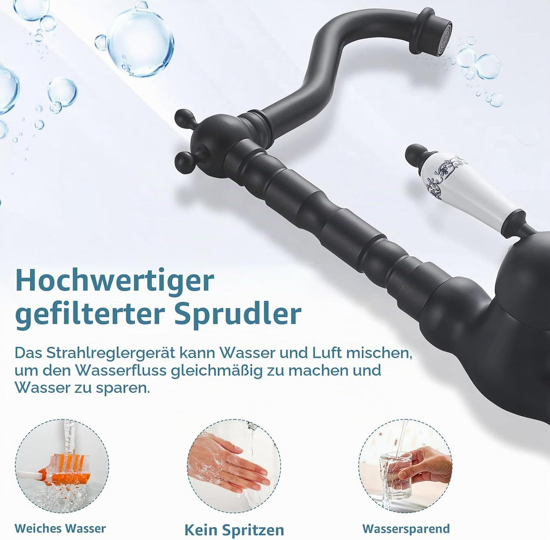 AIMOYO Wasserhahn Bad Schwarz, Hoch Waschtischarmatur Retro mit 360° Drehbarer Auslauf, Einhebelmisc