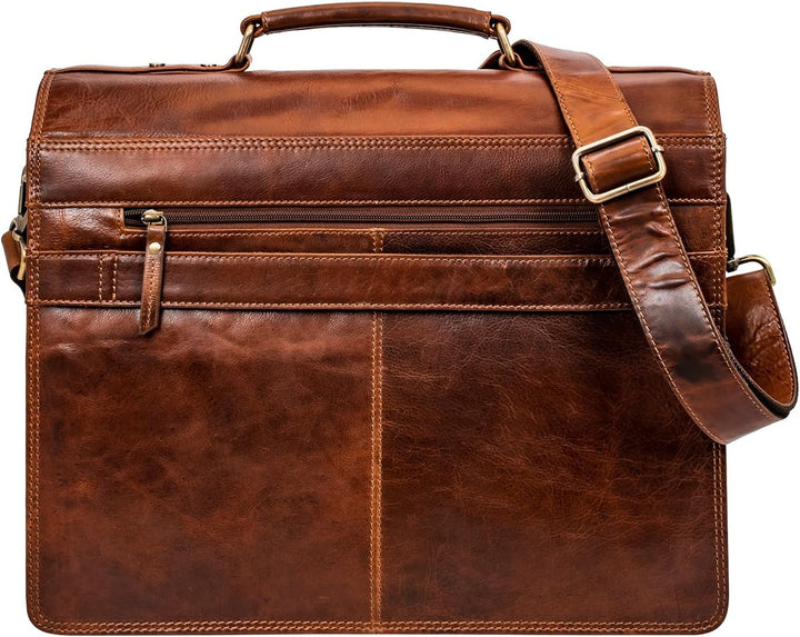 Marc Peter Amsterdam Aktentasche Leder XL Lehrertasche mit Laptopfach 15,6 Zoll grosse Ledertasche z