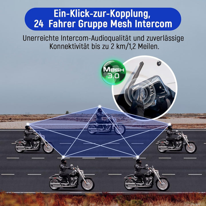 LEXIN MeshCom Mesh 3.0 Helm Intercom, Motorrad Headset Bluetooth 5.0, Motorradhelm Kommunikationssys