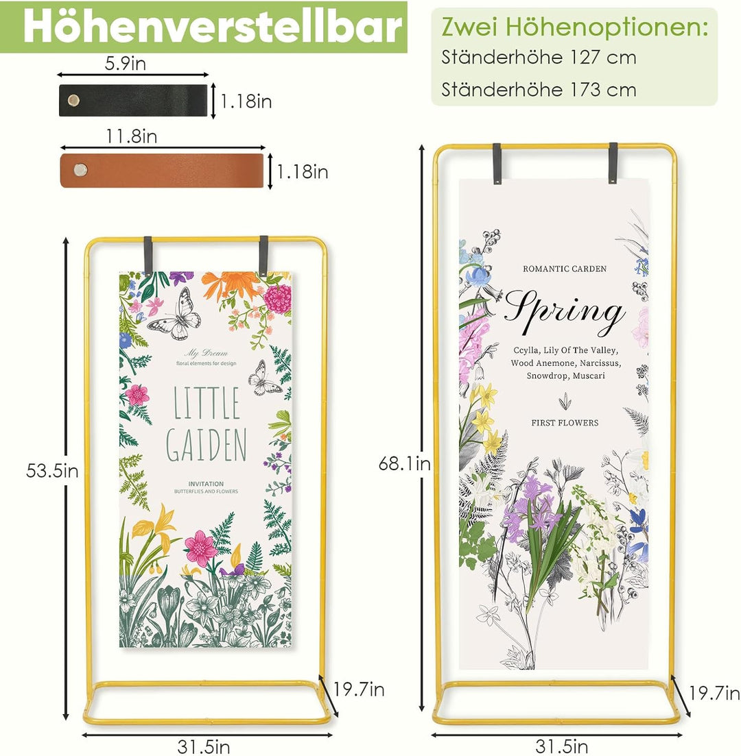 Hochzeitsschild Halter Gold Verstellbar 127-173cm, Hochzeits Willkommensschild Halter Metall Staffel